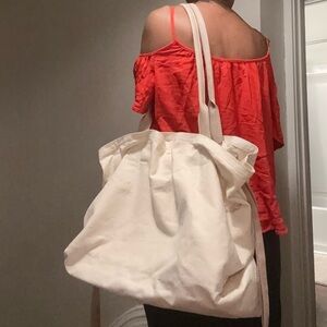 FREE PEOPLE Elegant Cream CANVAS Tote Bag